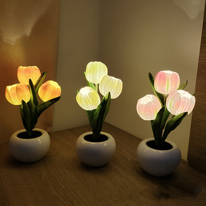 LED Tulip Nightstand Lamp - Ceramic Flower Table Light