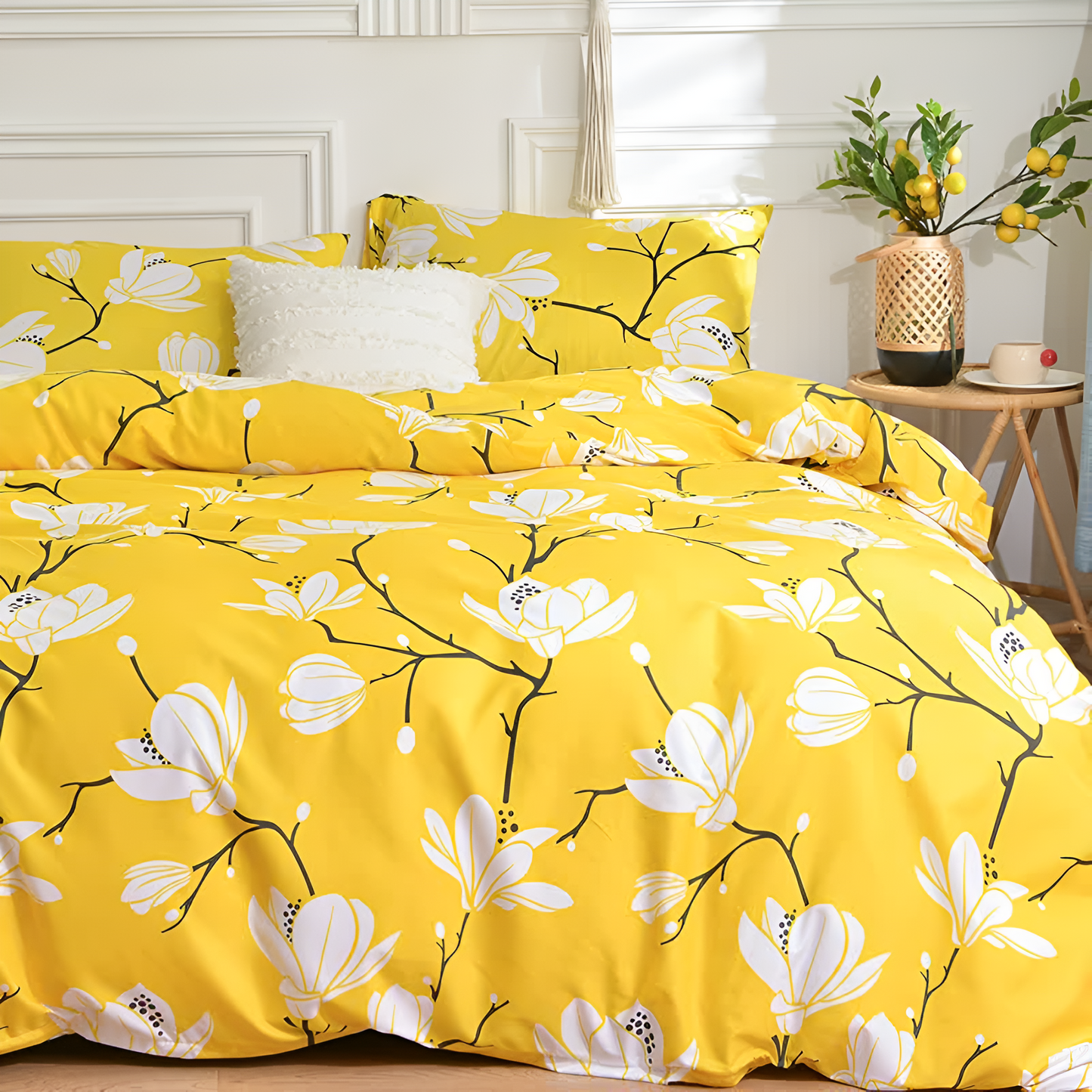 Yellow Blossom 3-Piece Microfiber Duvet Cover Set