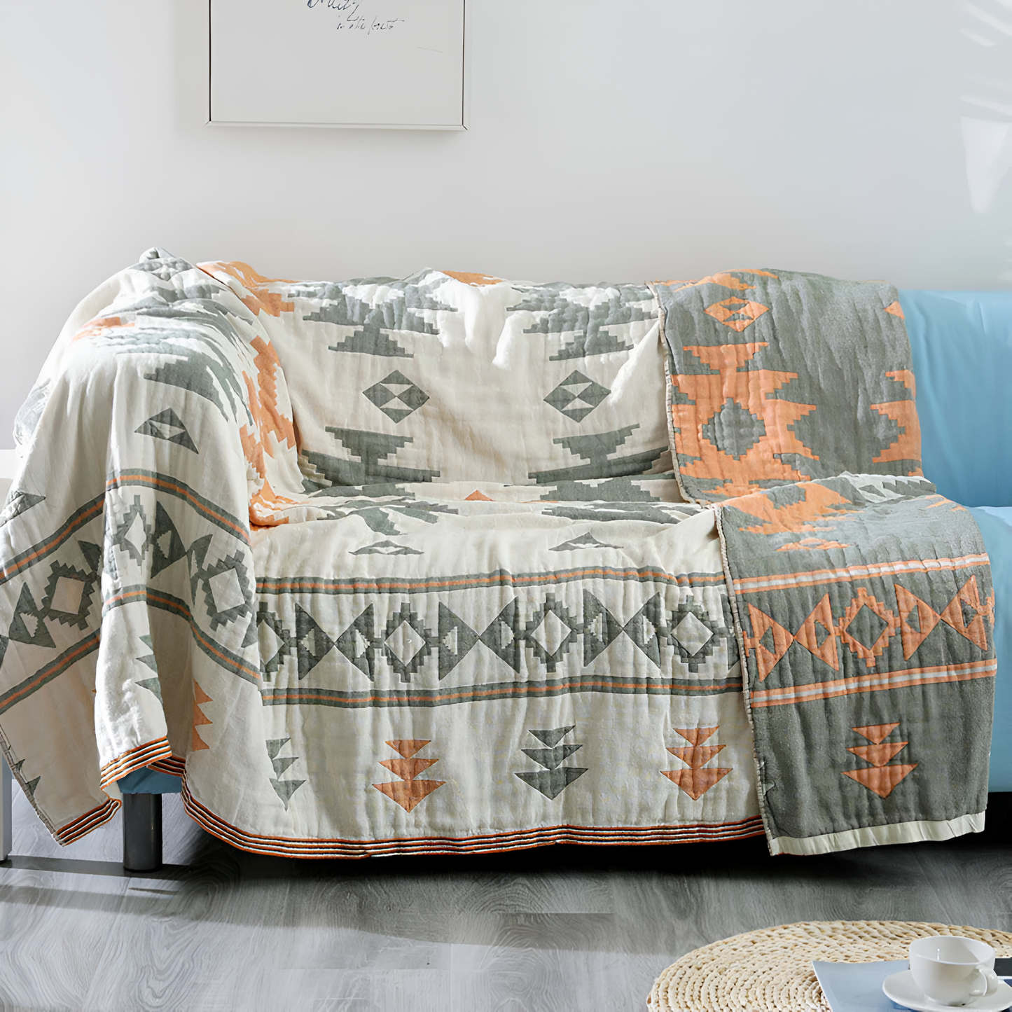 Reversible Cotton Geometric Blanket Sofa Cover