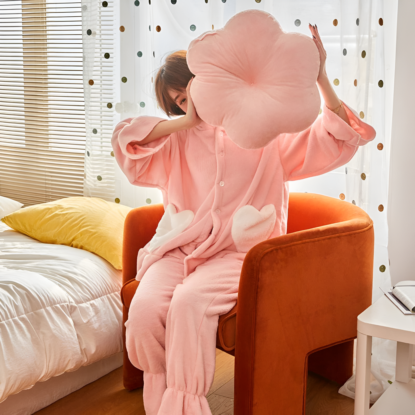 Plush Flower-Shaped Velvet Cushion in Bright Colors
