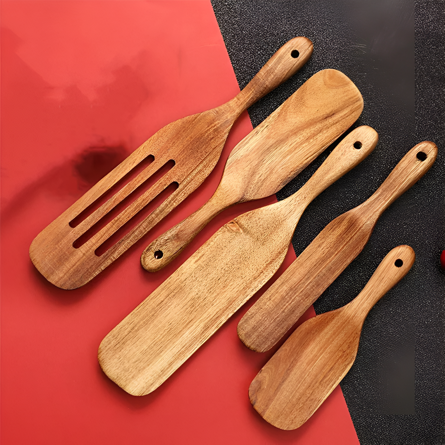 Non-Stick Teak Wooden Spatula Set with Ergonomic Grip