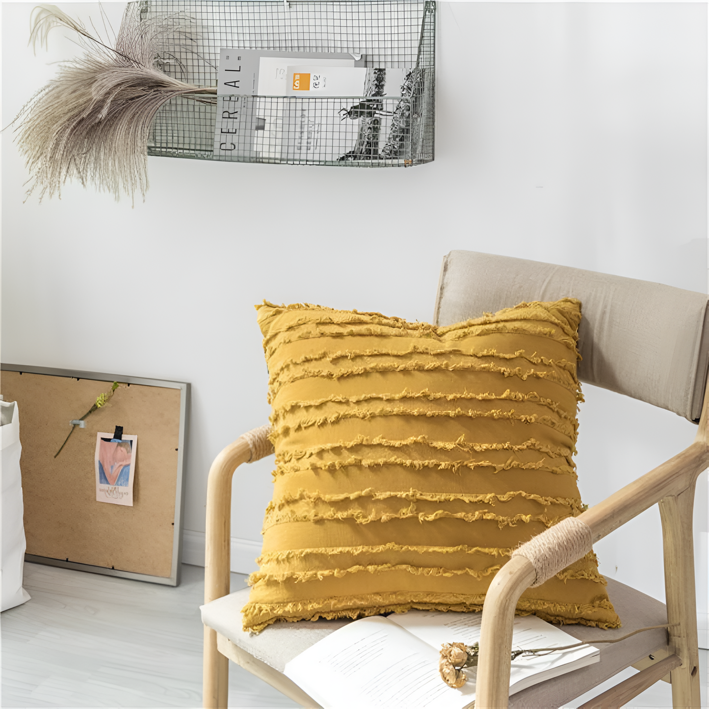 Bohemian Fringe Cushion Cover with Geometric Embroidery