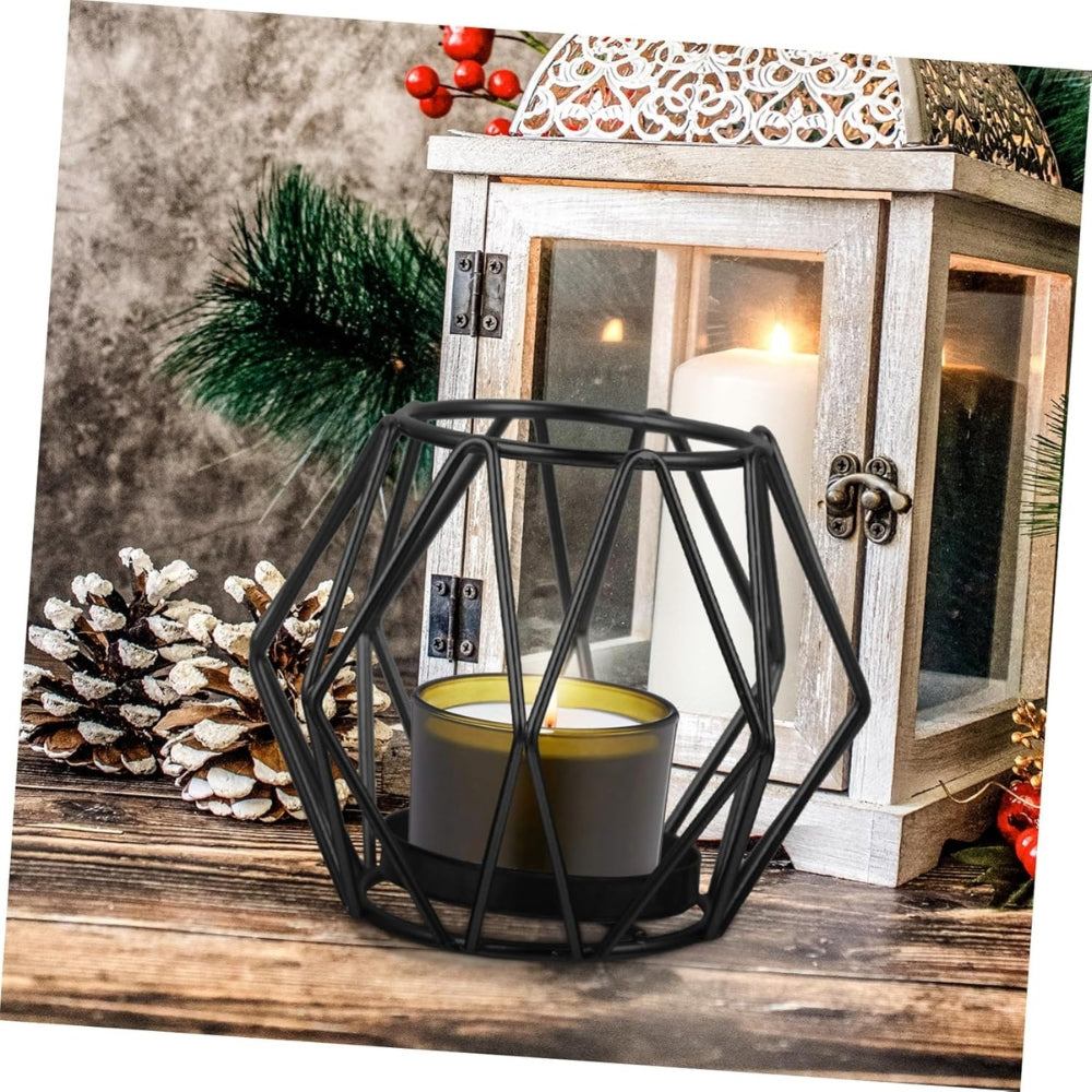 Geometric Iron Candle Holder in Black or Gold Finish