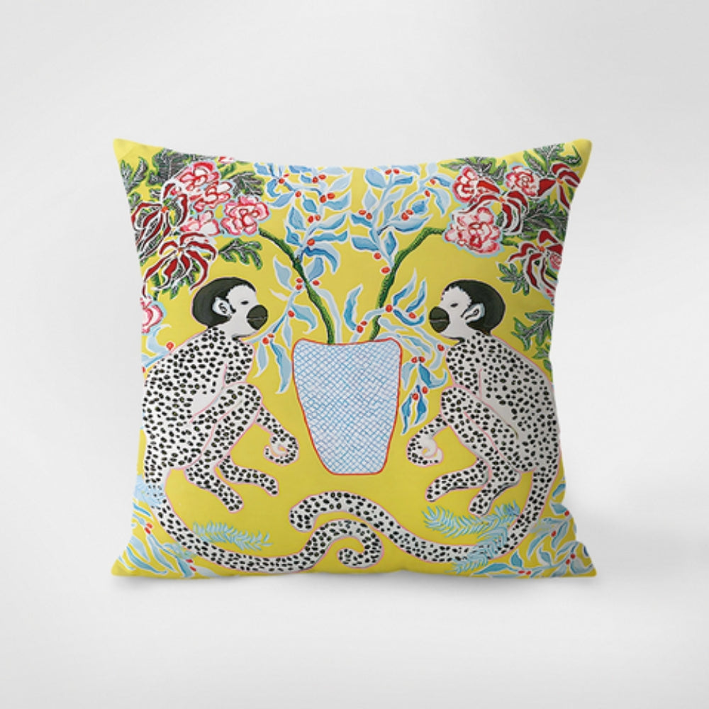 Zebra Print Tapestry Cushion Cover with Botanical Accents