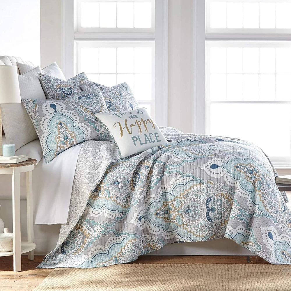 Paisley Aqua Teal Reversible Coverlet Set