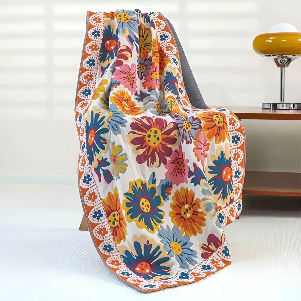 Floral Cotton Bath Towel - Lightweight & Quick-Drying