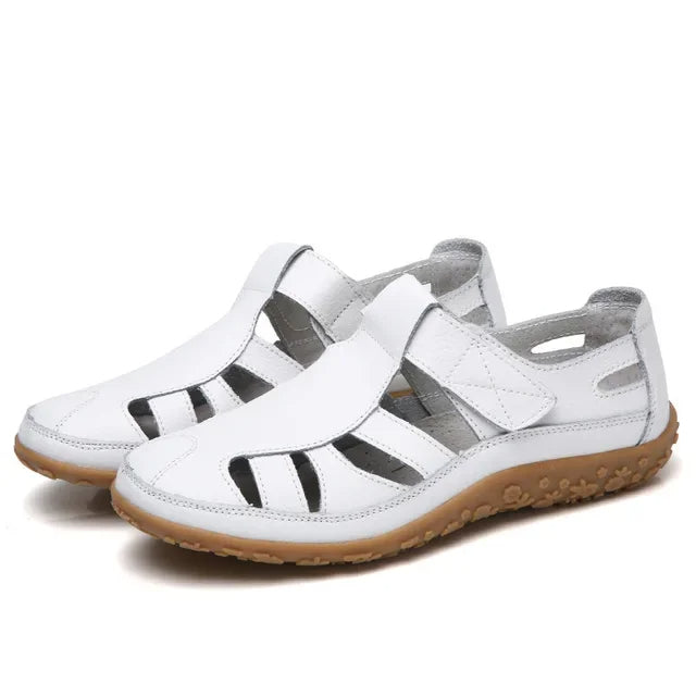Leather Women's Velcro Sandals with Cushioned Sole