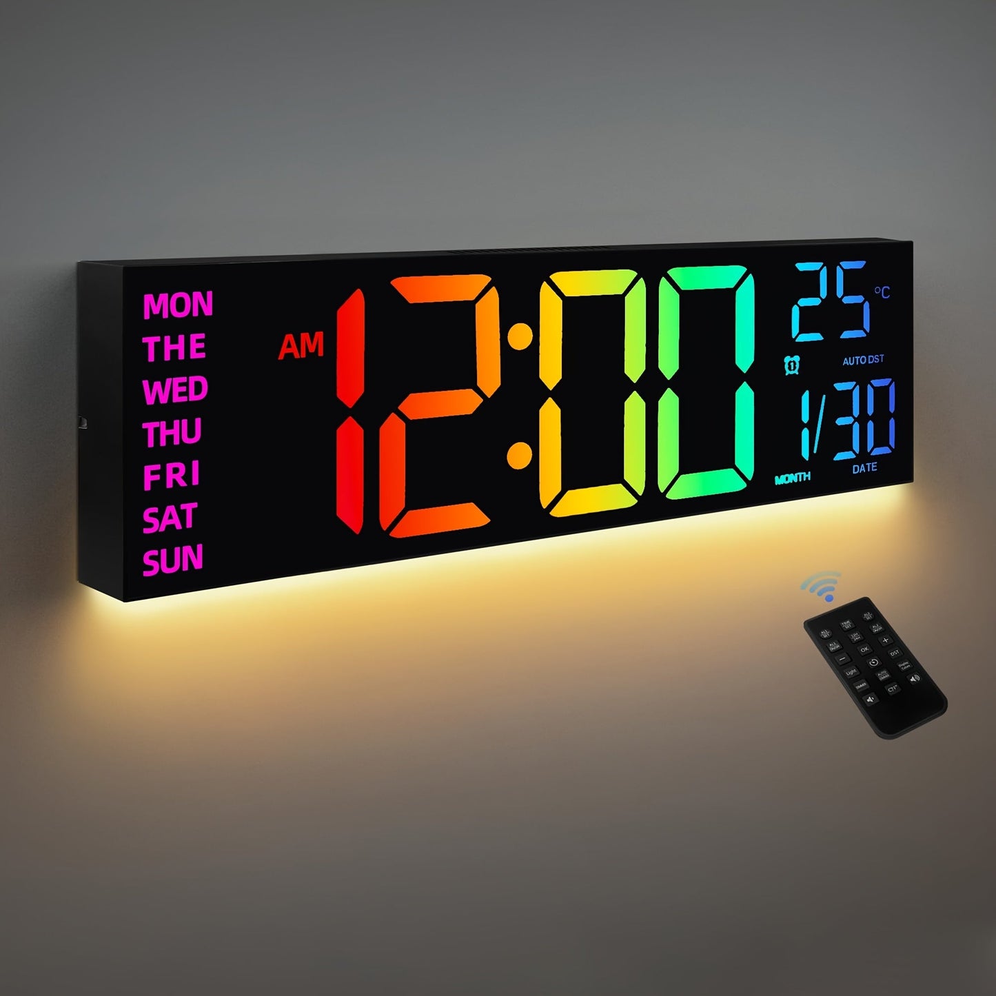 16-Inch RGB Digital Wall Clock with Remote Control and Auto Brightness