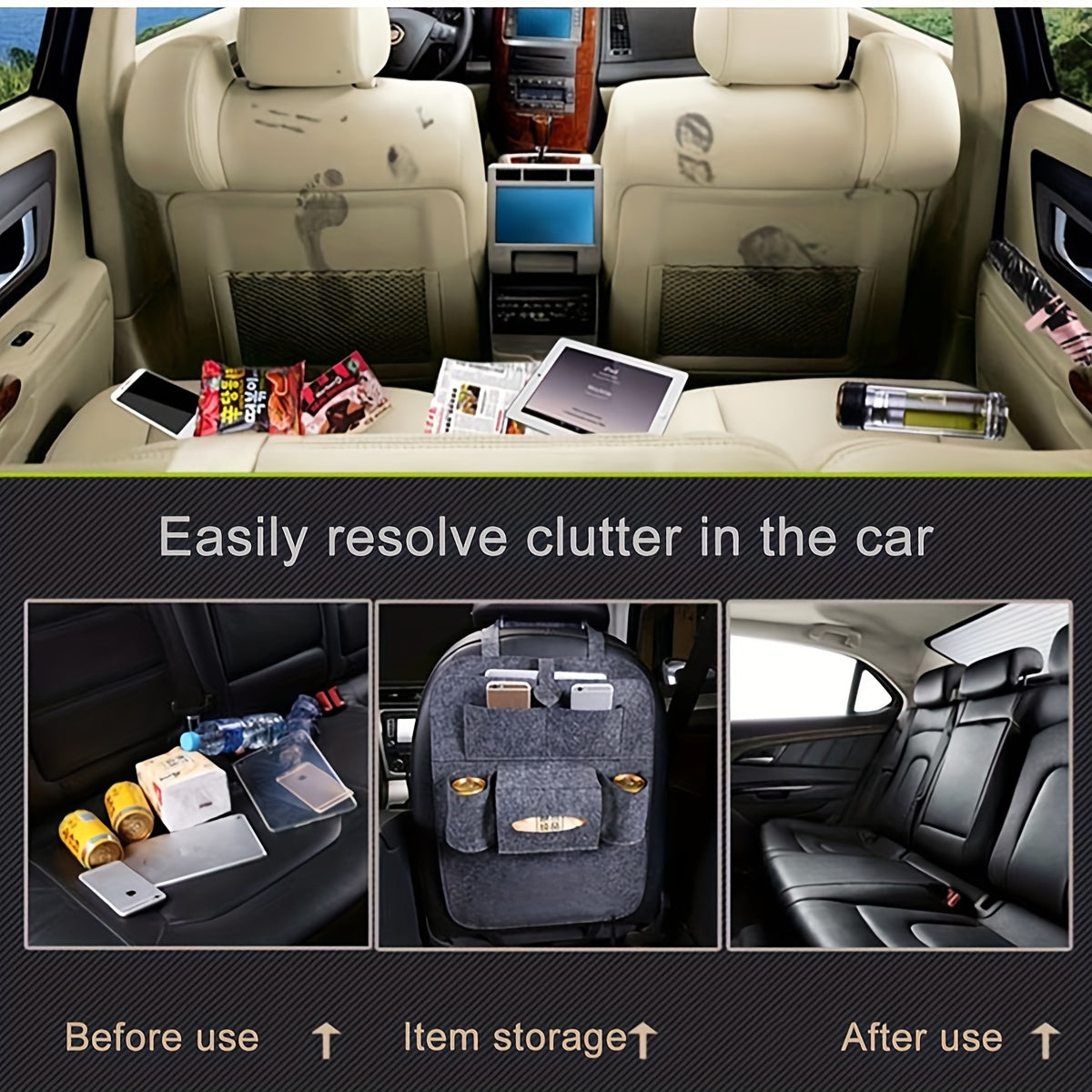 Car Seat Organizer with Felt Pockets and Tablet Holders