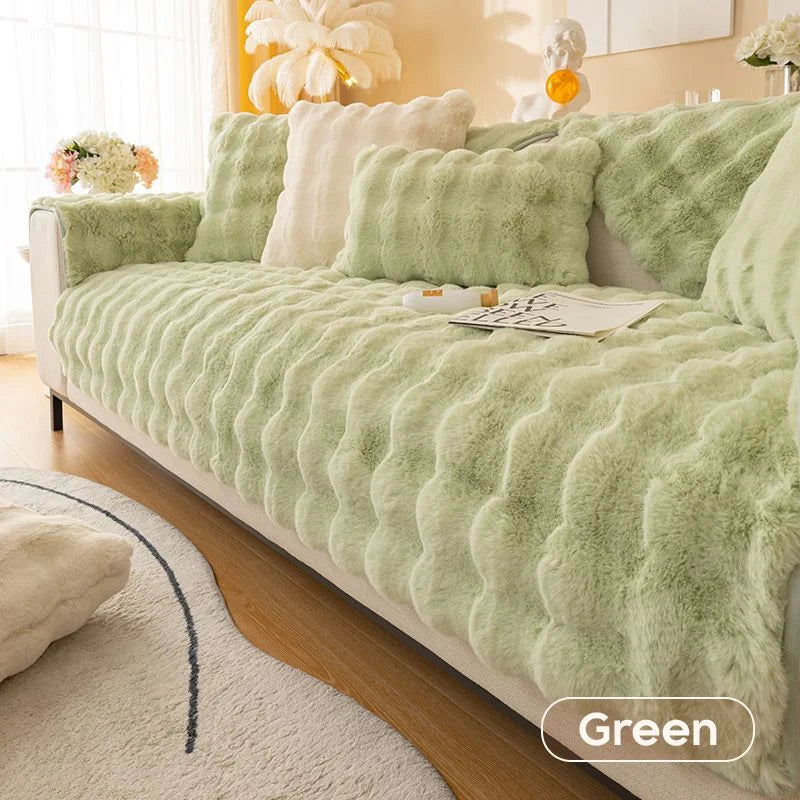 Rabbit Fleece Non-Slip Sofa Cover - Machine Washable Plush Protector