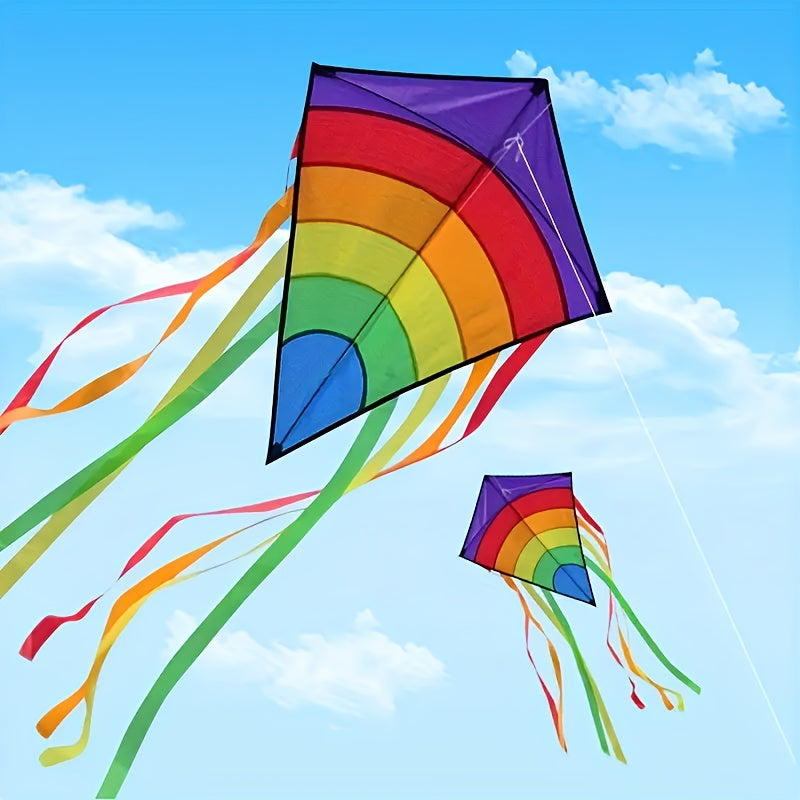 Rainbow Diamond Kite with Colorful Ribbons for Outdoor Fun