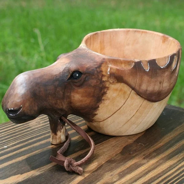 Handcrafted Rubber Wood Travel Cup with Leather Strap