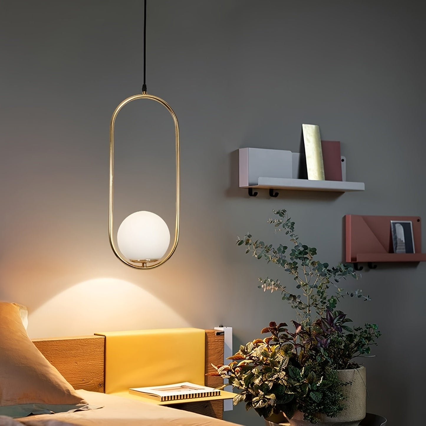 Modern Gold Pendant Chandelier with Frosted Glass Globe