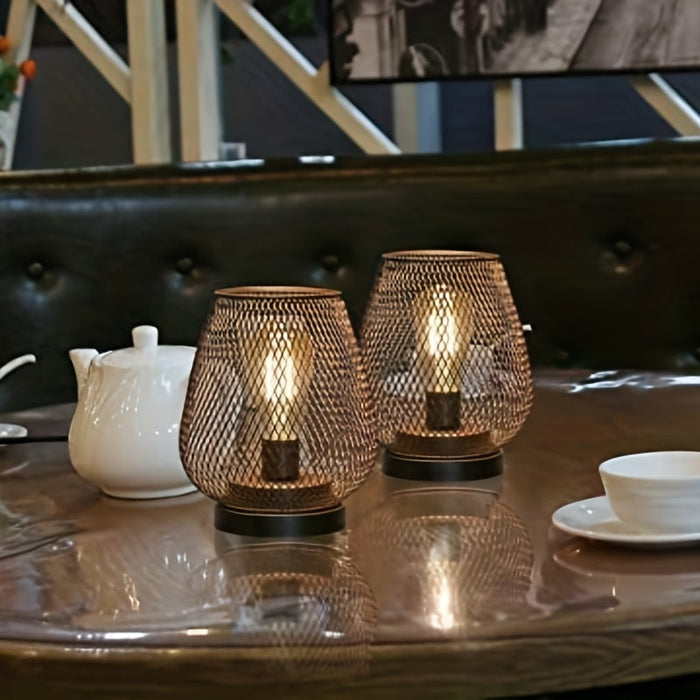 Industrial Metal Table Lamp Set with Warm Ambient Lighting