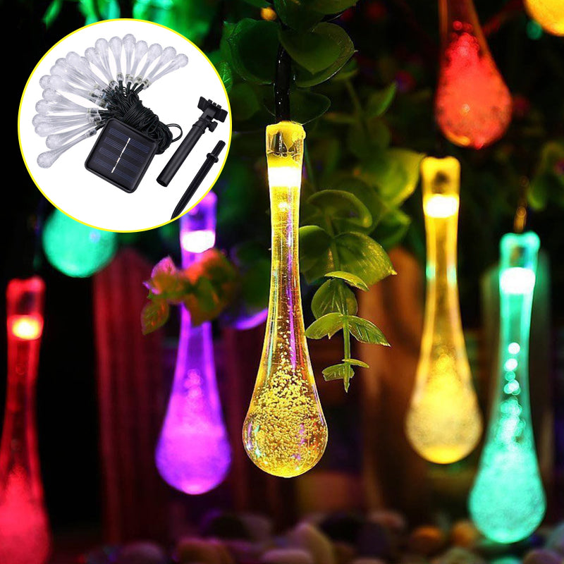 Solar Powered Water Droplet String Lights with 8 Lighting Modes
