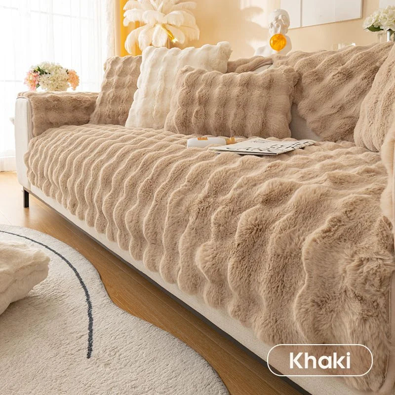 Rabbit Fleece Non-Slip Sofa Cover - Machine Washable Plush Protector