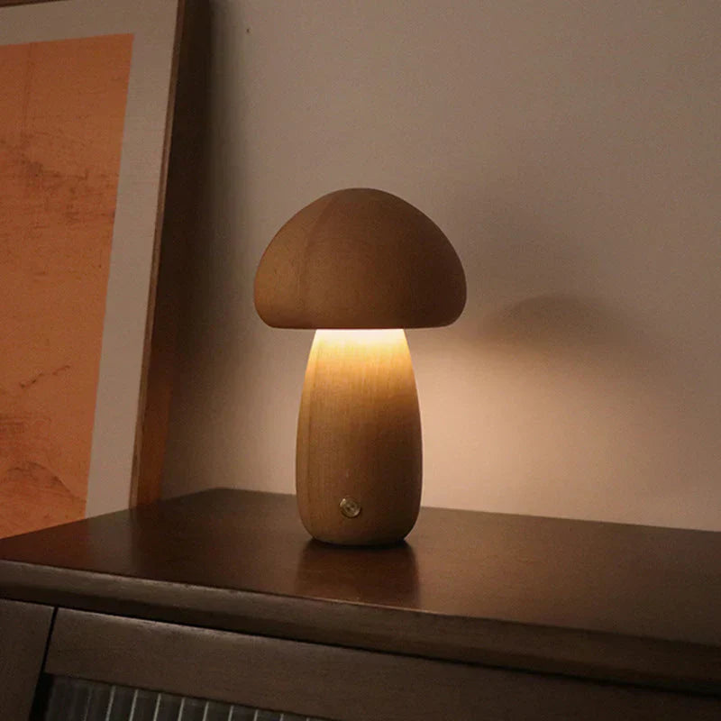 Wooden Mushroom LED Night Light for Kids