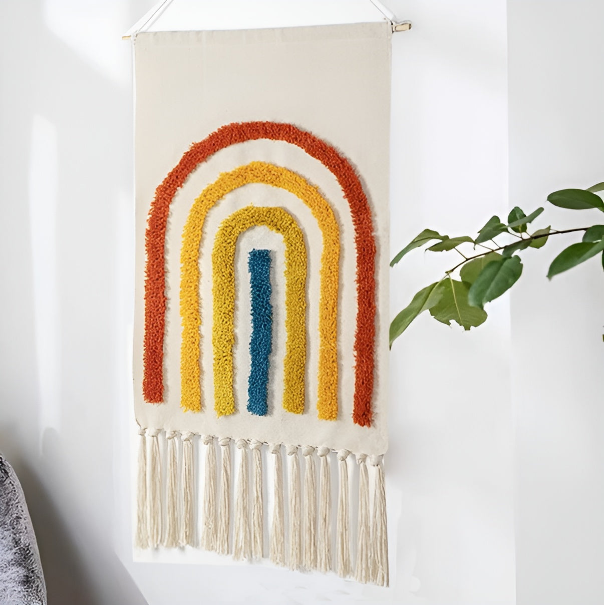 Colorful Tufted Fringe Wall Tapestry Decor