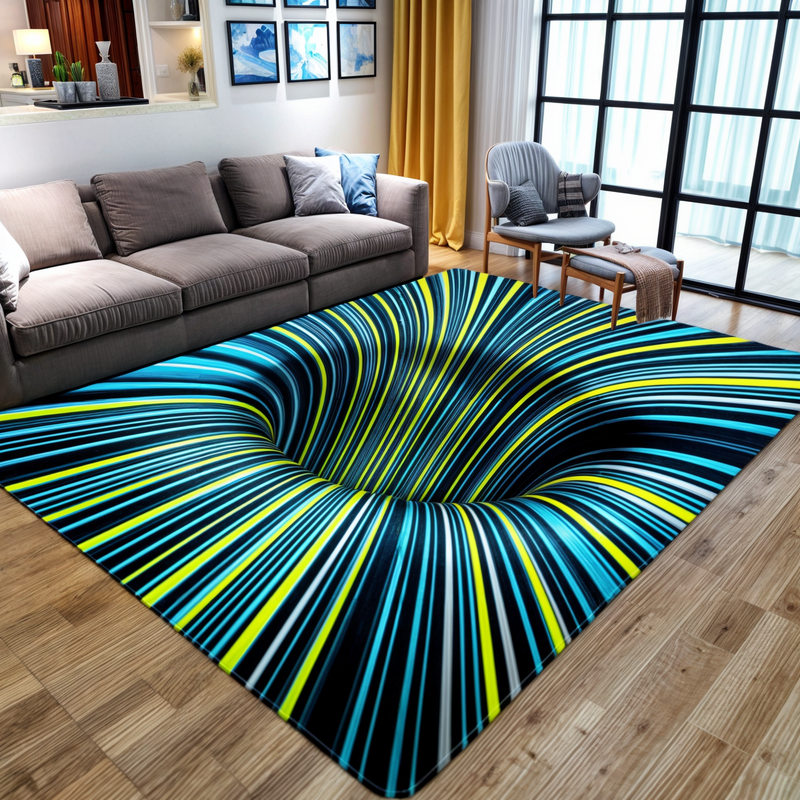 3D Geometric Checkerboard Optical Illusion Mat