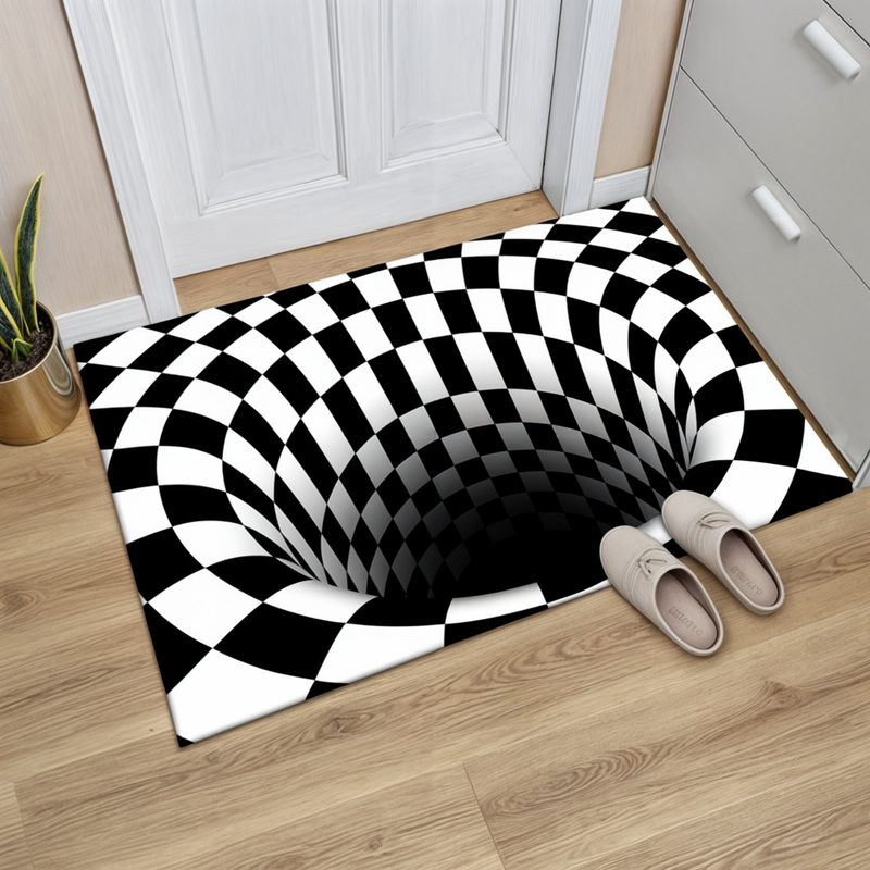 3D Geometric Checkerboard Optical Illusion Mat