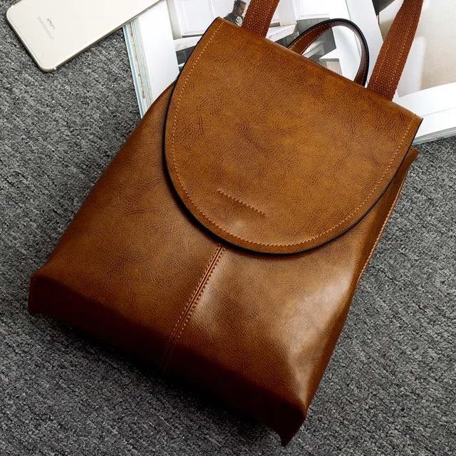 Vegetarian Leather Minimalist Backpack with Adjustable Straps