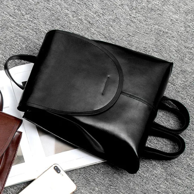 Vegetarian Leather Minimalist Backpack with Adjustable Straps