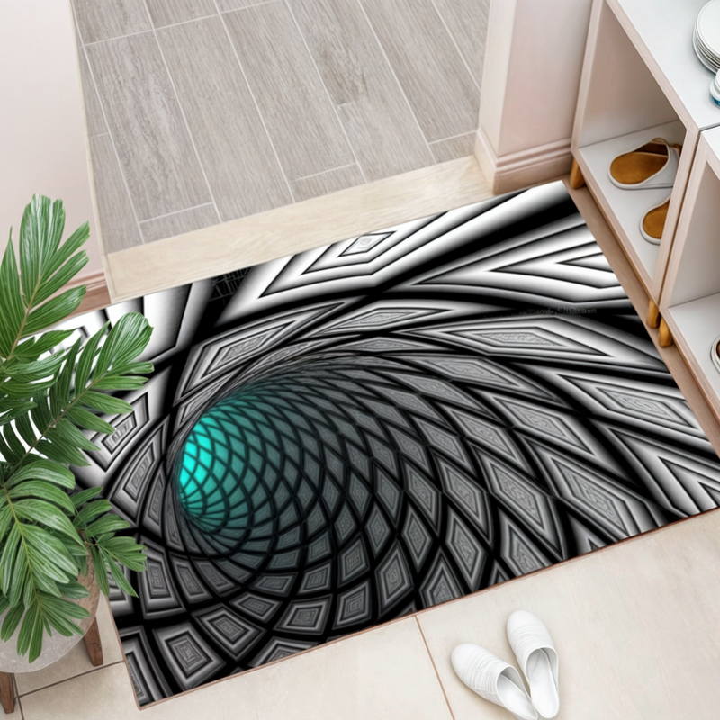 3D Geometric Checkerboard Optical Illusion Mat