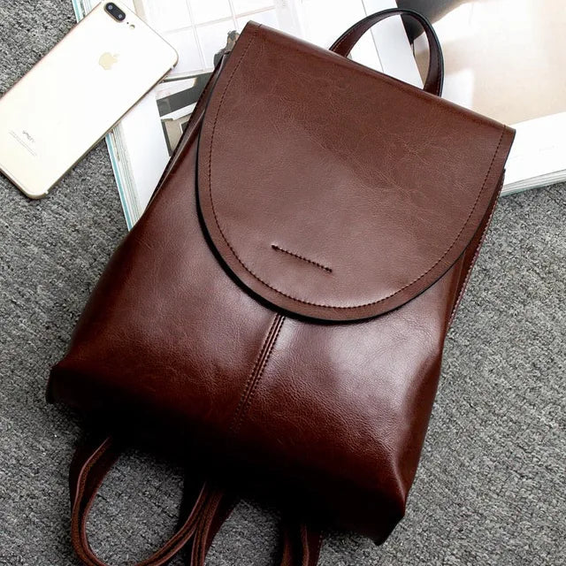 Vegetarian Leather Minimalist Backpack with Adjustable Straps