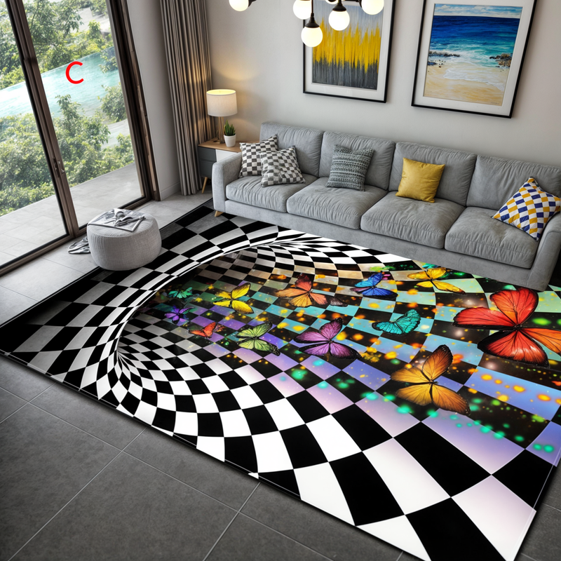 3D Geometric Checkerboard Optical Illusion Mat