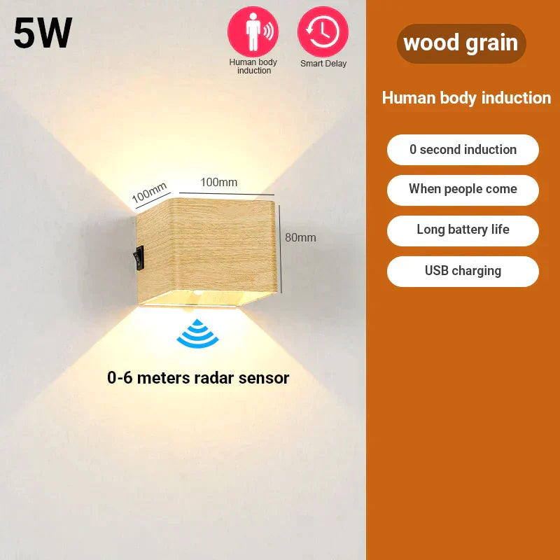 Rechargeable Wireless Wall Lamp with Motion Sensor and Adjustable Dual Lighting