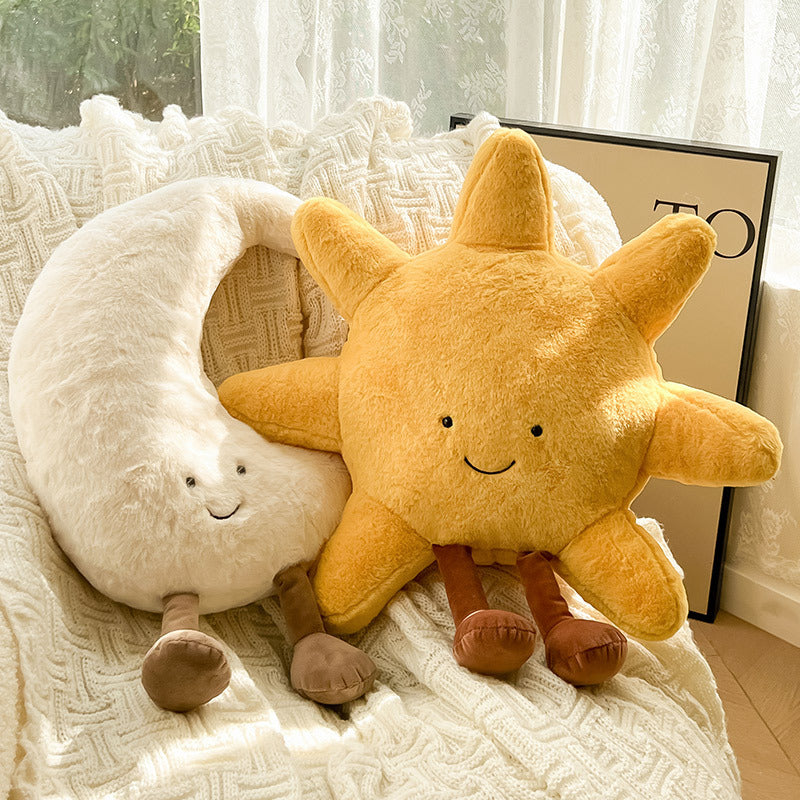 Soft Plush Sun and Moon Decorative Cushions for Kids' Rooms