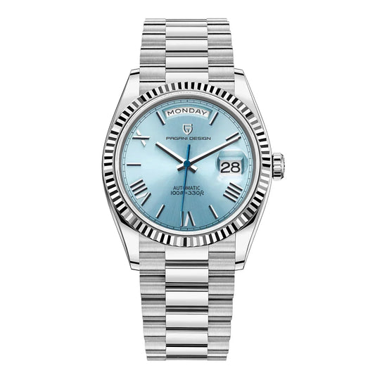 Men's Stainless Steel Automatic Watch with Calendar and Luminous Hands