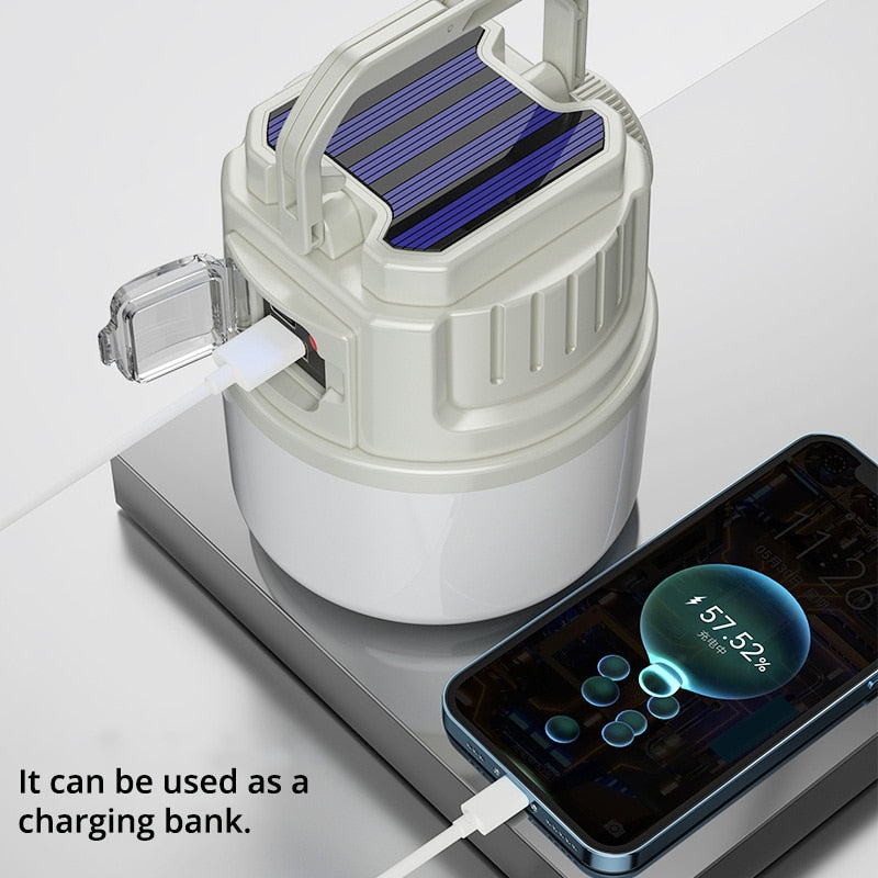 Solar LED Rechargeable Camping Lantern with USB Charging