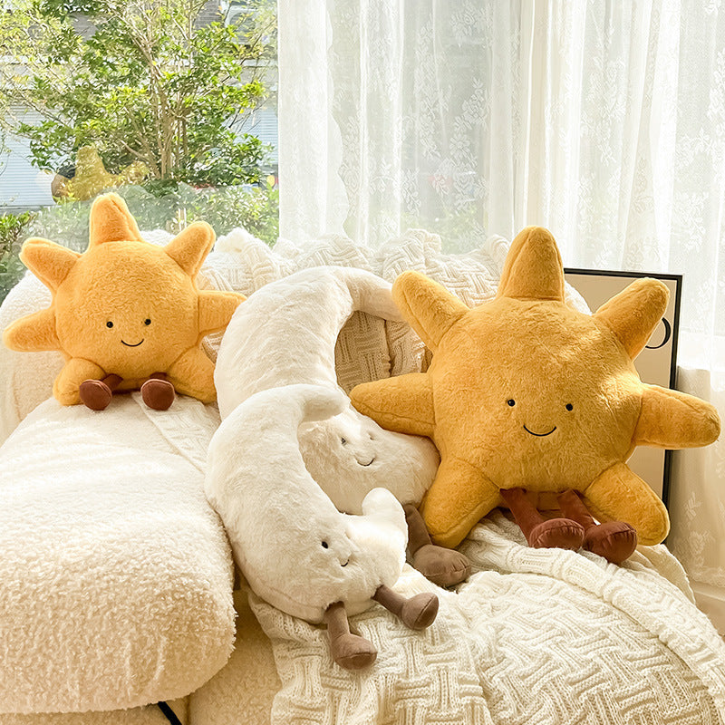 Soft Plush Sun and Moon Decorative Cushions for Kids' Rooms