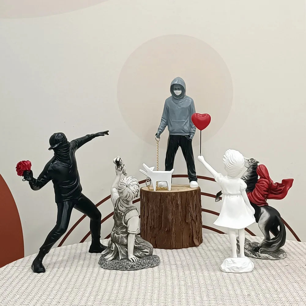 Banksy Flower Thrower Resin Sculpture Handcrafted Pop Art Figurine