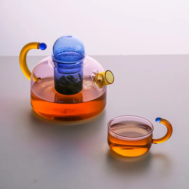Color Bloom Borosilicate Glass Teapot and Cup Set