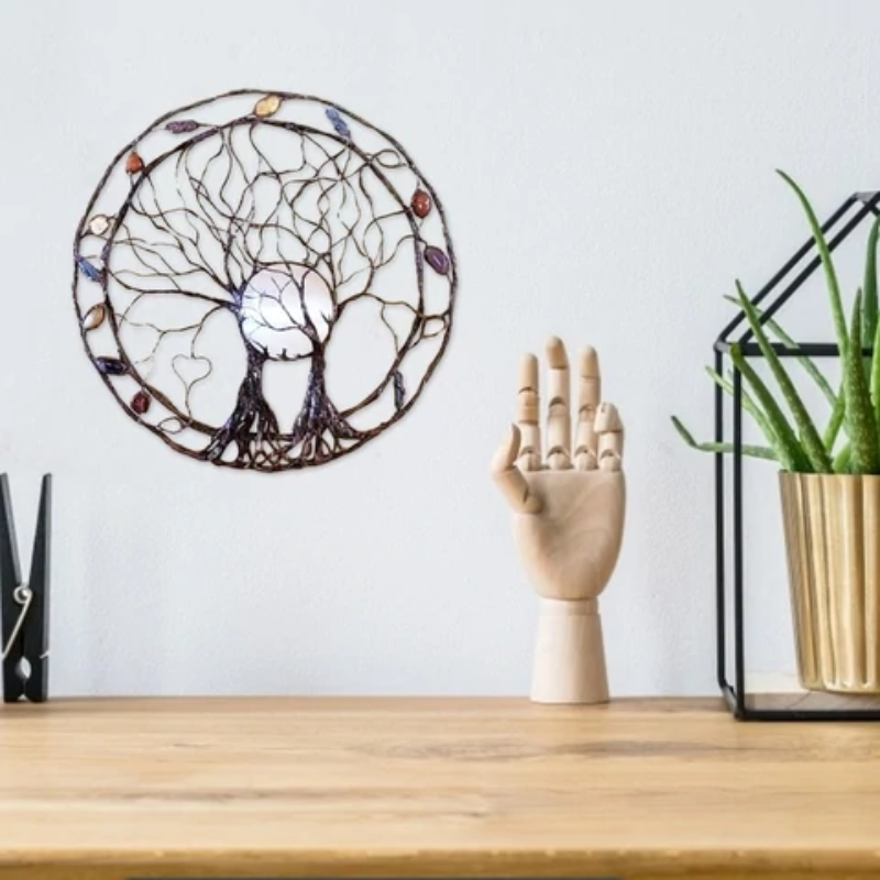Tree of Life Wooden Wall Decor with Chakra Design