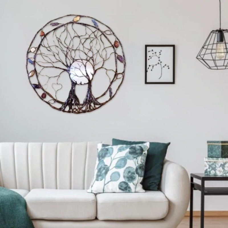 Tree of Life Wooden Wall Decor with Chakra Design