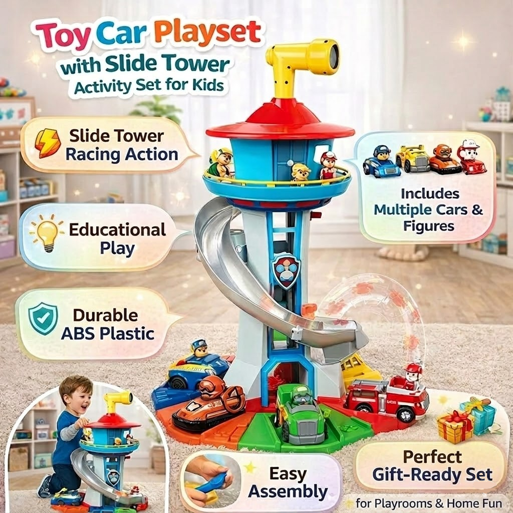 Toy Car Track Slide Tower Racing Playset for Kids