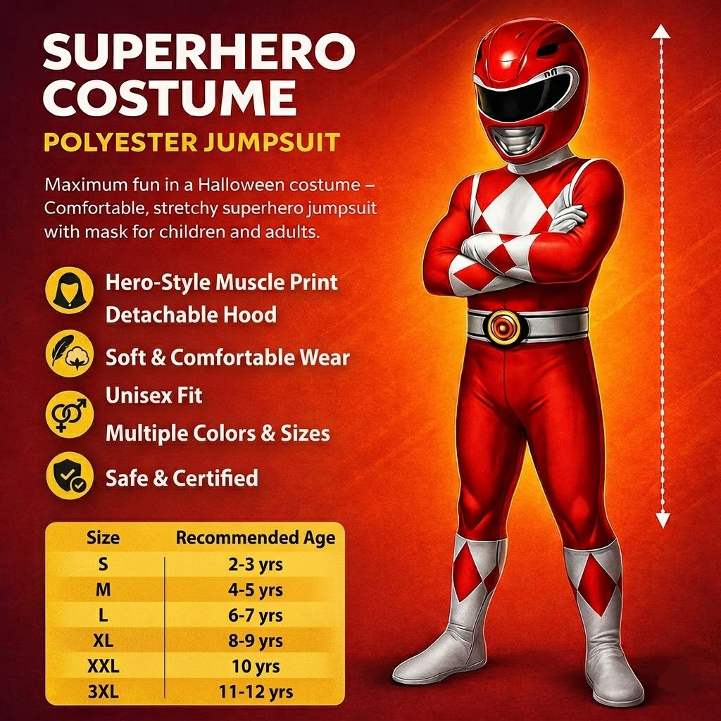 Kids Superhero Muscle Print Jumpsuit Costume with Detachable Hood