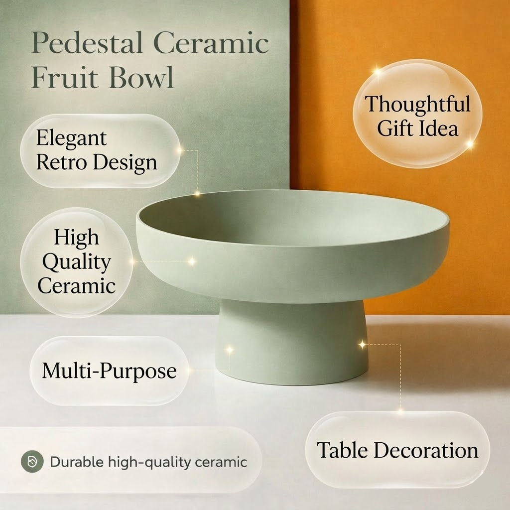 Pedestal Ceramic Fruit Bowl in Retro Design