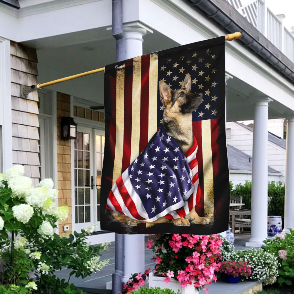 Double-Sided Canvas German Shepherd Flag with American Patriot Design