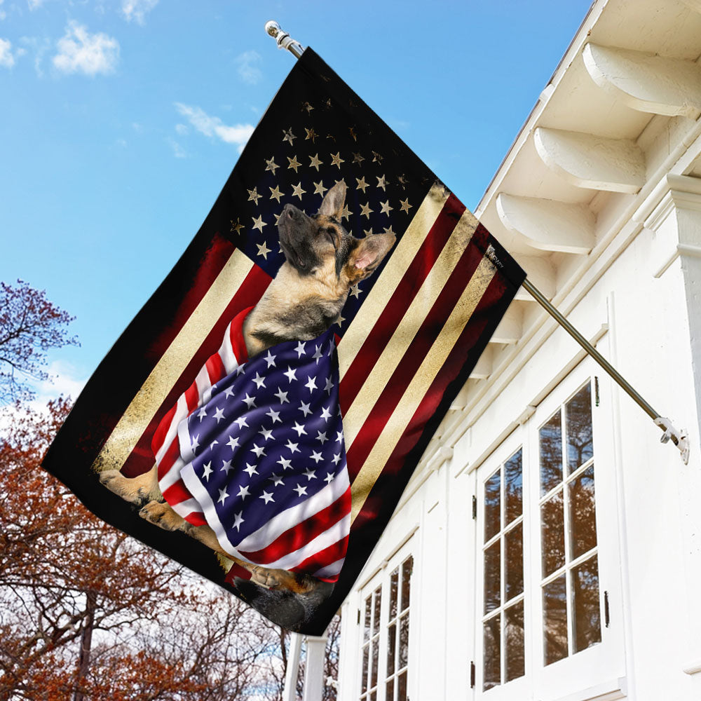 Double-Sided Canvas German Shepherd Flag with American Patriot Design