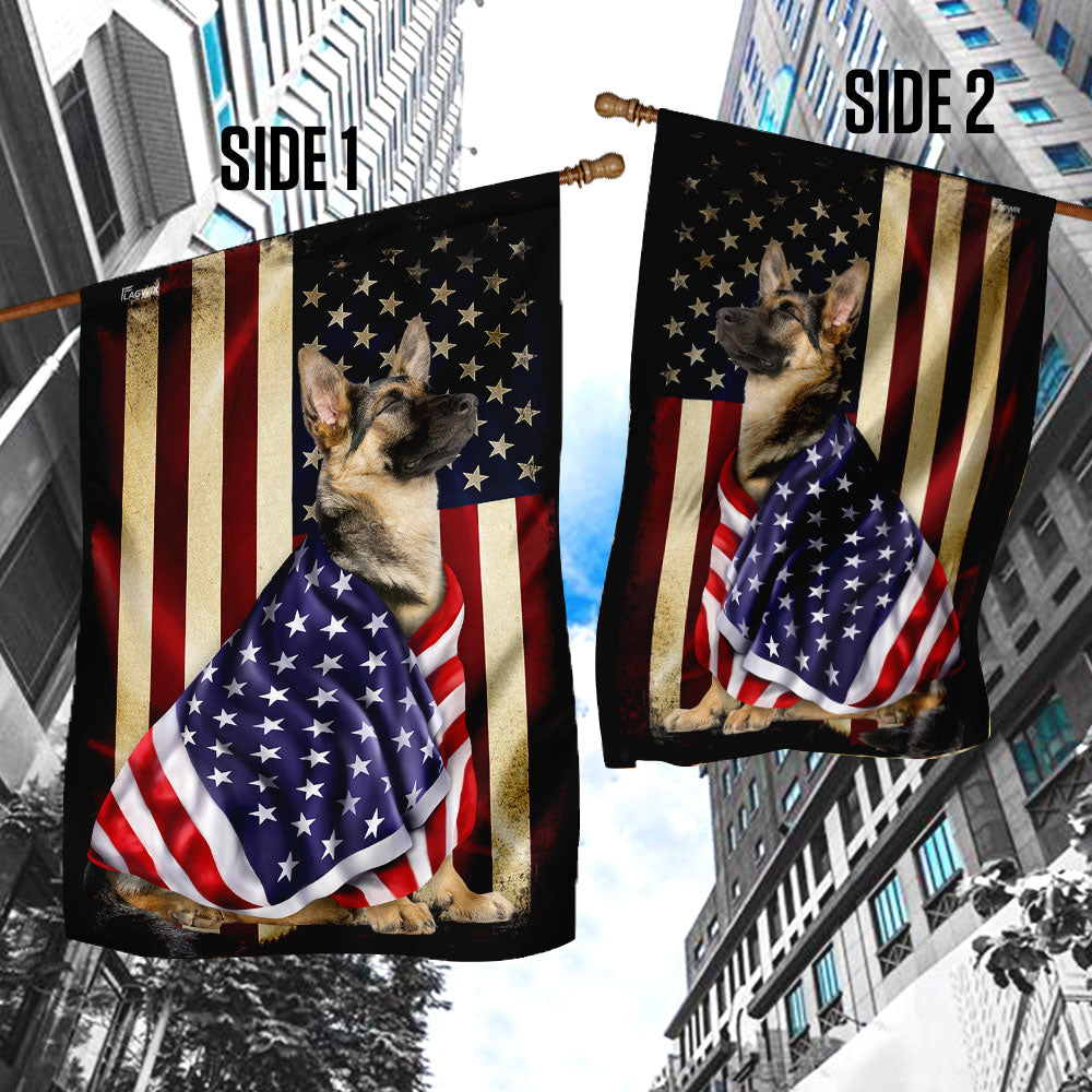 Double-Sided Canvas German Shepherd Flag with American Patriot Design