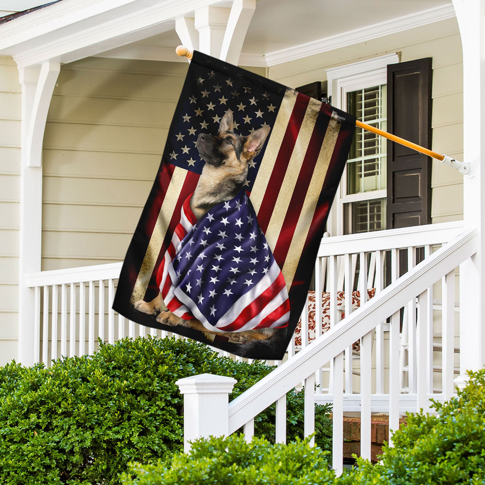 Double-Sided Canvas German Shepherd Flag with American Patriot Design