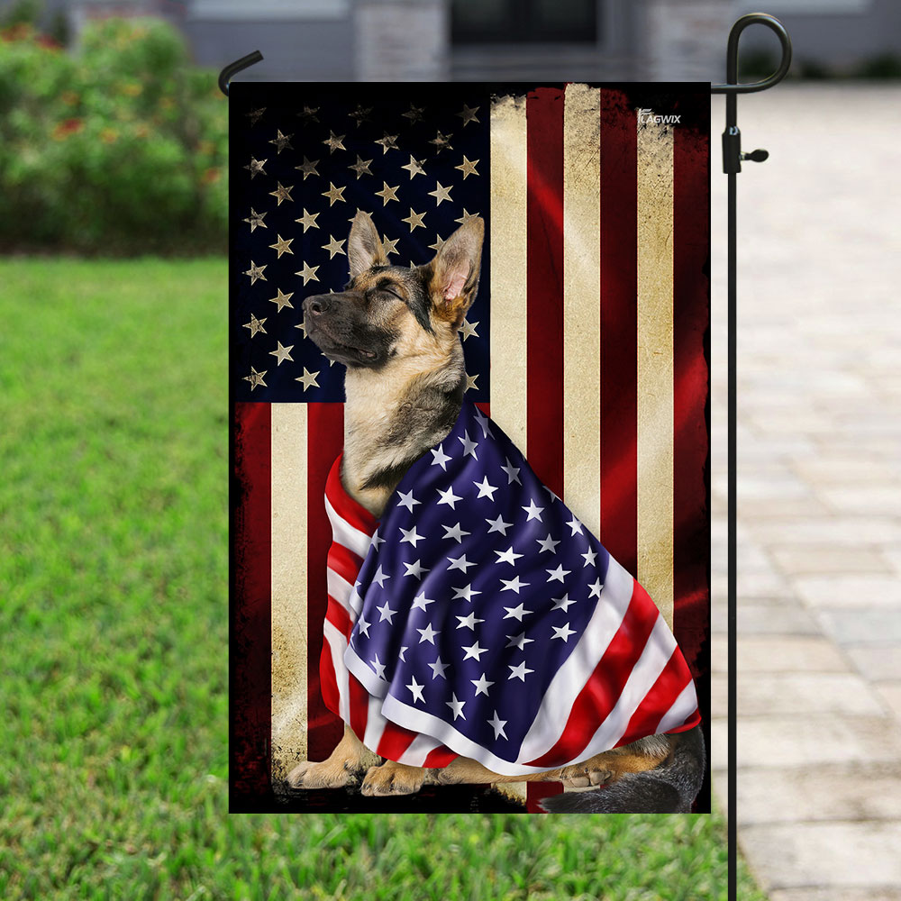 Double-Sided Canvas German Shepherd Flag with American Patriot Design