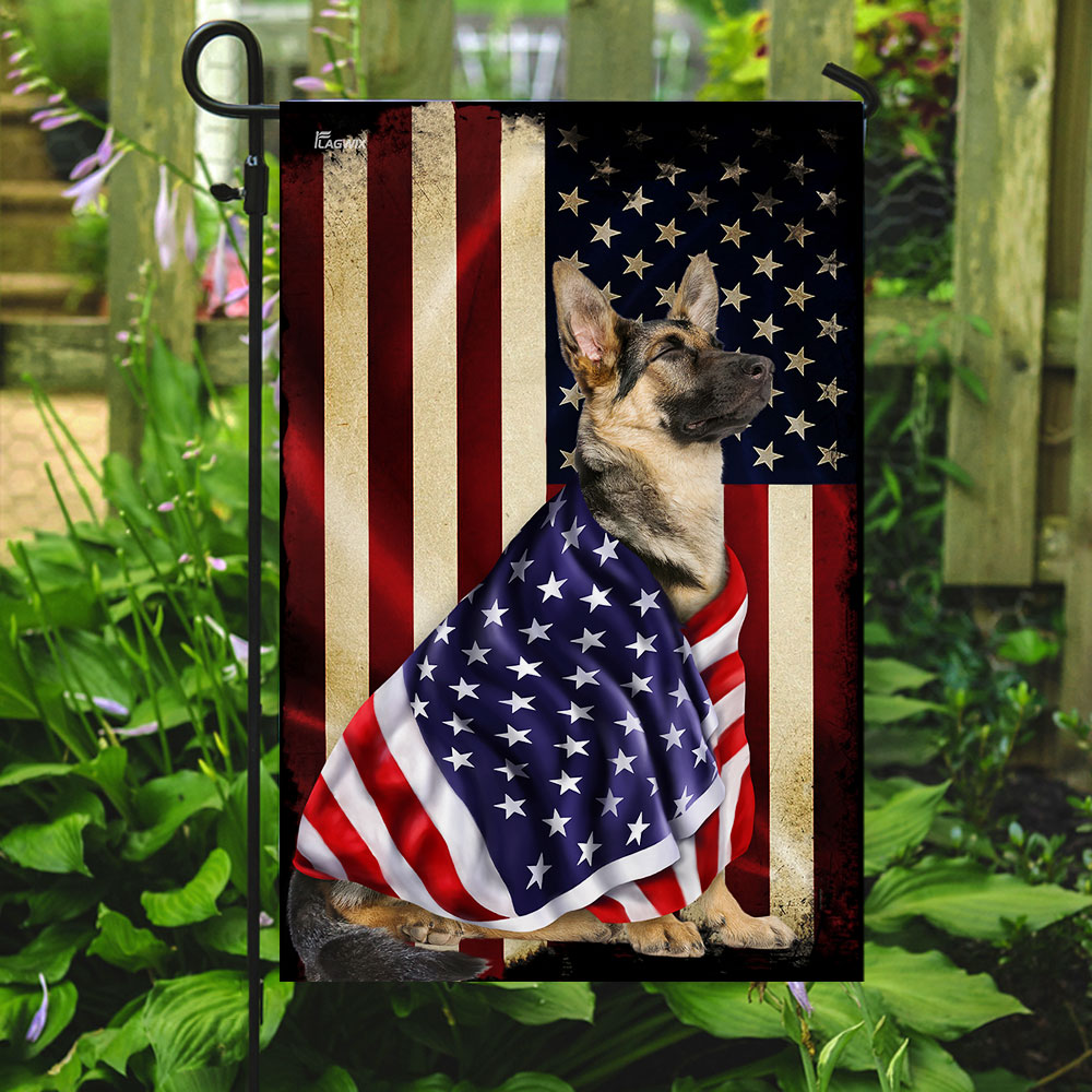 Double-Sided Canvas German Shepherd Flag with American Patriot Design