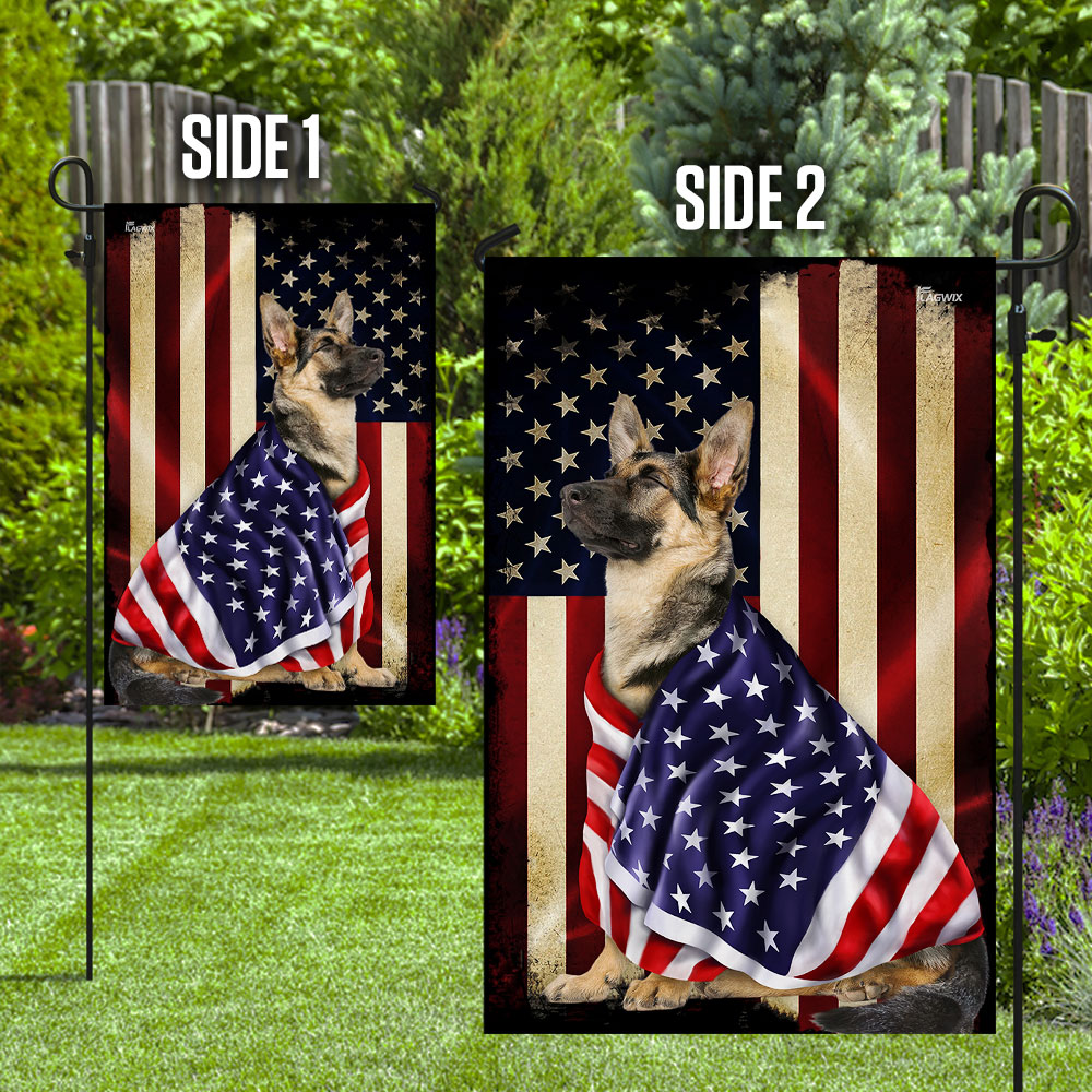 Double-Sided Canvas German Shepherd Flag with American Patriot Design
