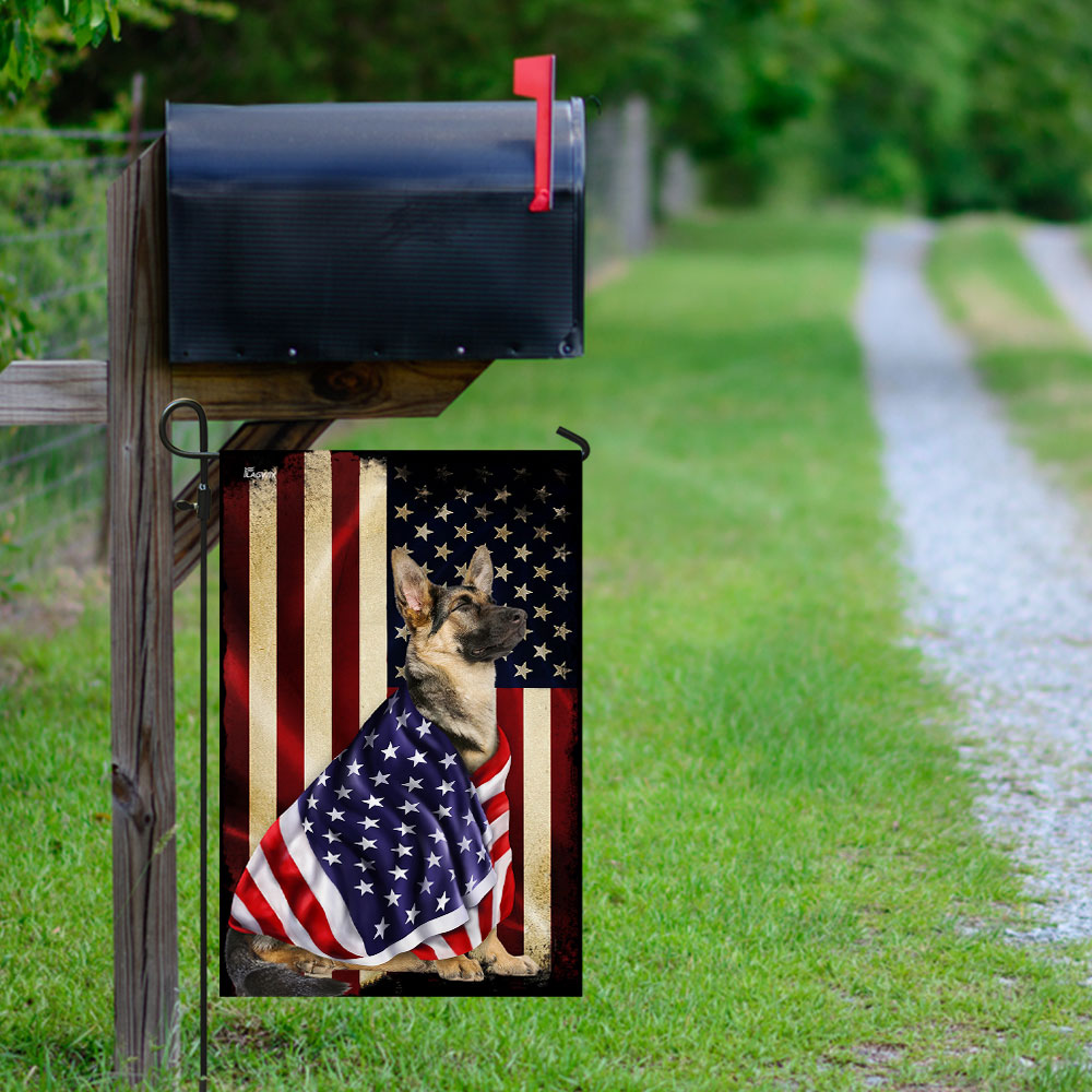 Double-Sided Canvas German Shepherd Flag with American Patriot Design