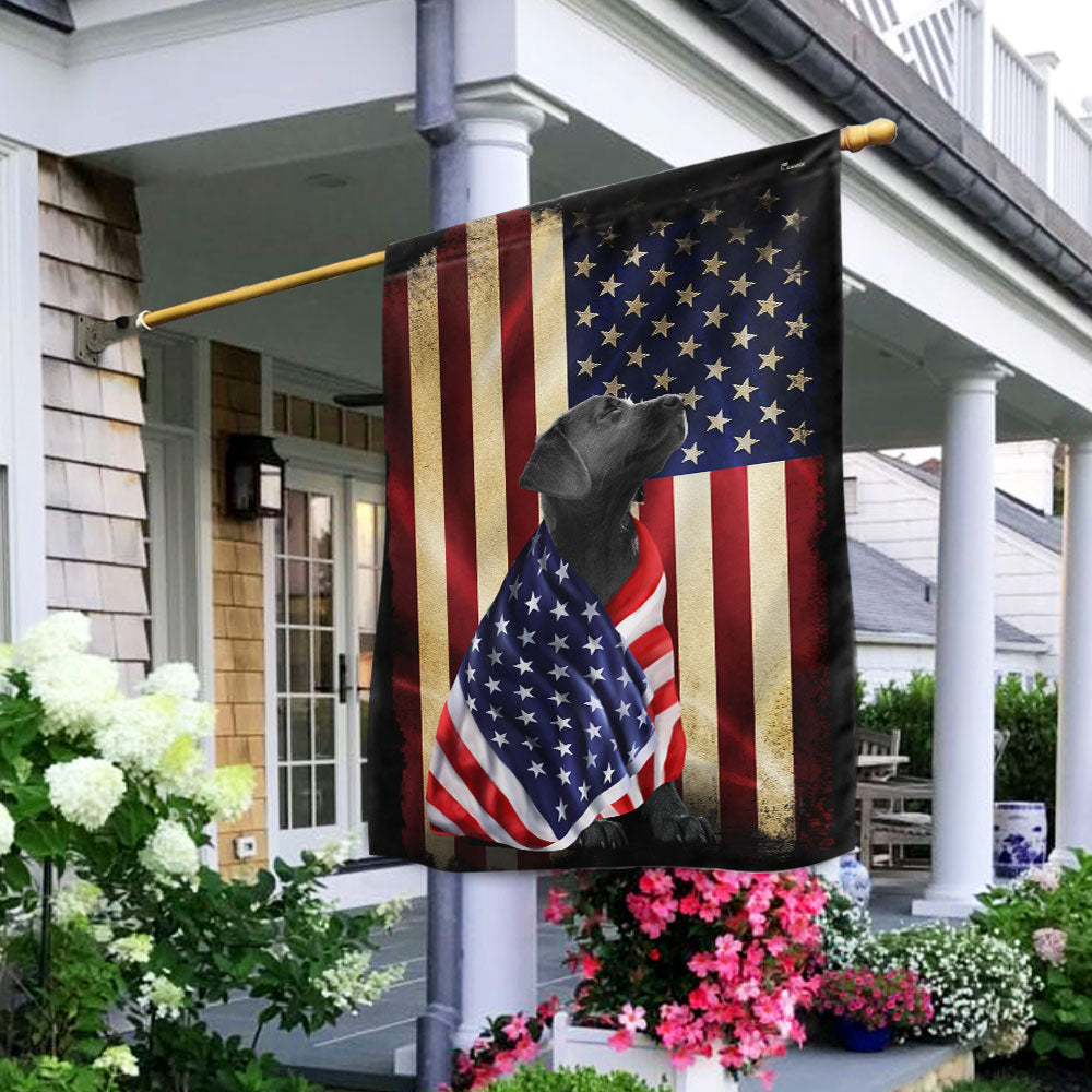 Black Labrador Retriever American Flag Canvas Garden Flag